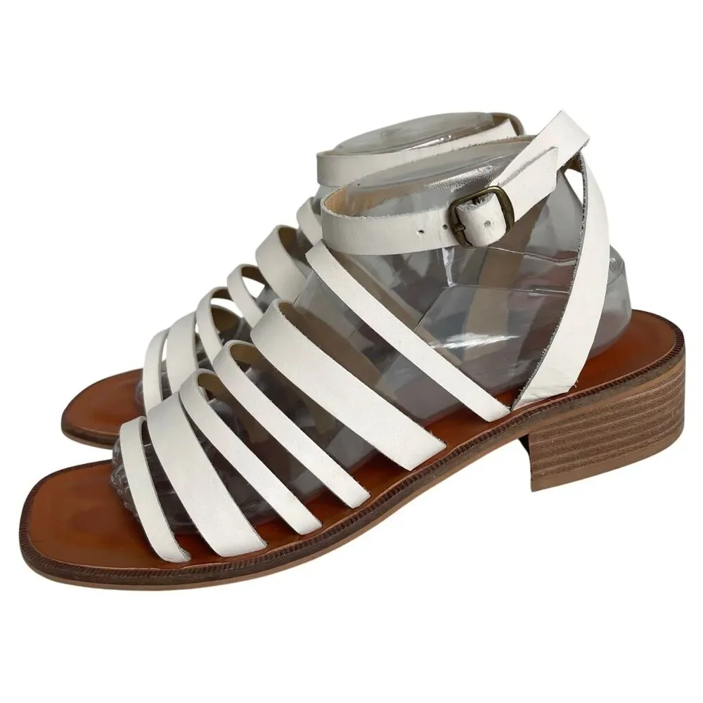 Lucky Brand Firola 9.5 M White Leather Strappy Sandals‎ Ankle Straps Summer